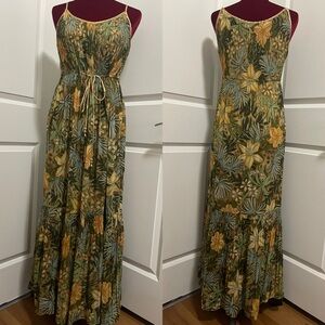 Robbie Bee Tropical Print Pleated Fully Lined Maxi Dress EUC Size 16